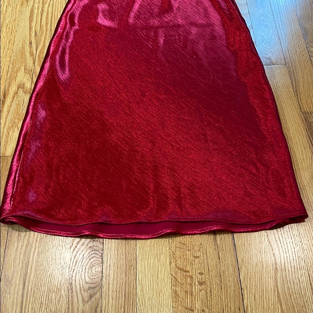 A New Day Red Satin Crinkle Midi Skirt - Picture 4 of 5